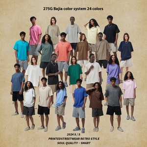 2025 nuovo marchio di tendenza t-shirt da uomo nebbia di puro cotone di <span class=keywords><strong>grandi</strong></span> dimensioni 275g toni della terra a maniche corte in puro solido lavorato a maglia da uomo - Product Image 3