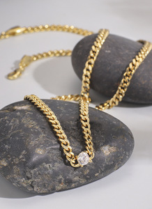 Unisex Cubic Zirconia <b>Charm</b> Necklace Fashionable Brass Cuban Chain Claw Setting Classic Geometric Design for Anniversaries Hot - Product Image 3