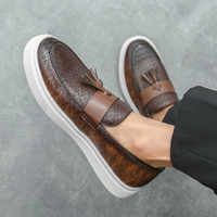 Mocassins à pampilles pour hommes, en cuir PU tissé et gaufré, bout rond, semelle épaisse blanche, style décontracté urbain, noir, marron, tailles 38-45