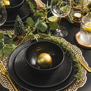 Service de vaisselle de luxe en organica noir 12 pièces 100% plats réutilisables en mélamine morden finition mate - Product Image 5
