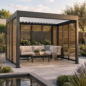 Pergola à lames orientables, auvent de terrasse, gazebo, pavillon, abri de voiture, <span class=keywords><strong>kit</strong></span> d'ombrage, éclairage LED <span class=keywords><strong>en</strong></span> verre, toit de jardin, écran robuste, véranda, serre - Product Image 6