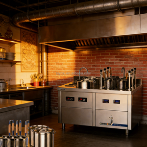 Cuisinière à induction commerciale compacte avec <span class=keywords><strong>plateau</strong></span> à condiments et 6 réservoirs en acier inoxydable, facile à nettoyer, pour l'industrie alimentaire - Product Image 4