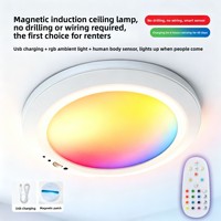 Plafonnier LED rechargeable moderne RGBW CCT3 à intensité variable avec détecteur de mouvement magnétique RC pour chambre, couloir et allée