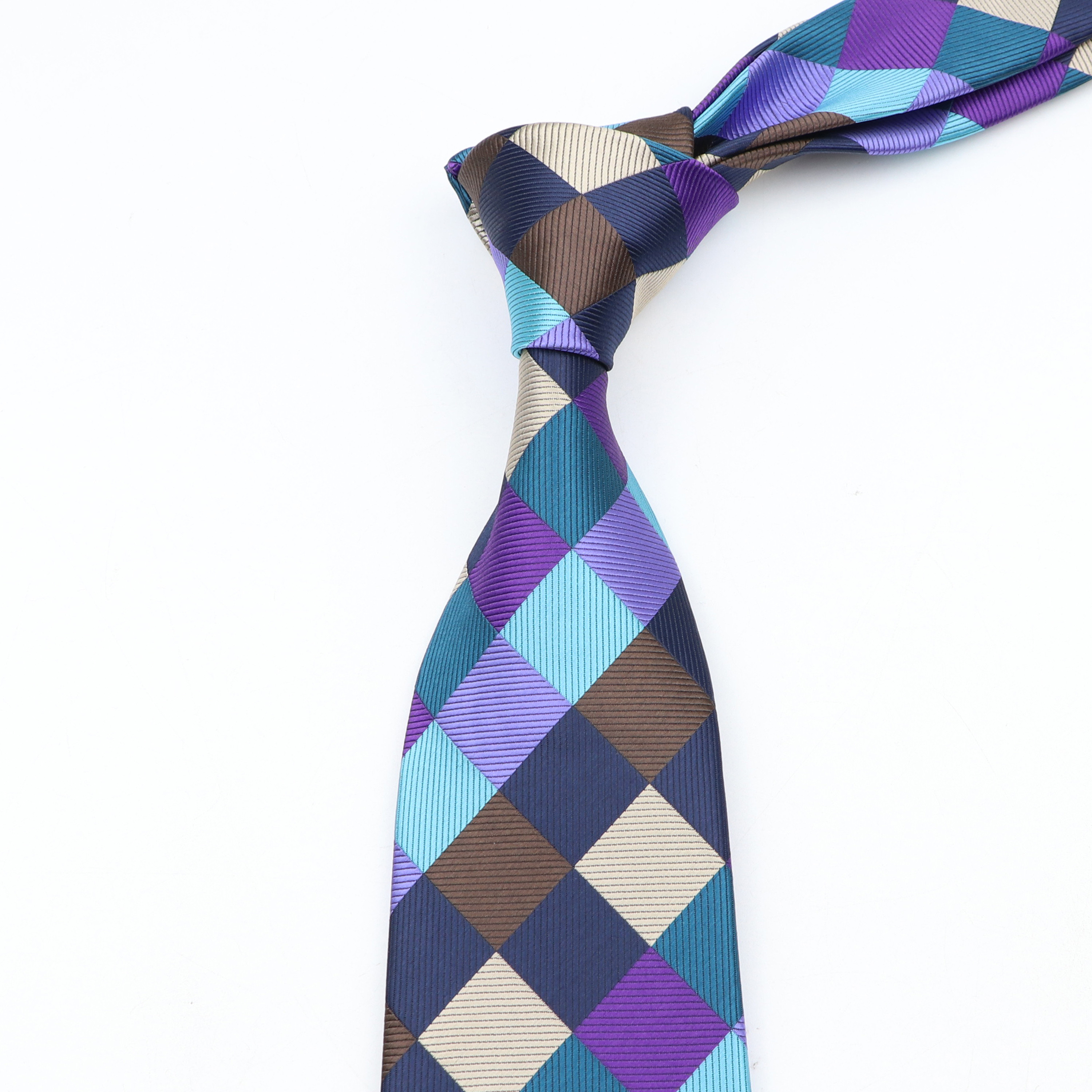 Cravatta Uomo Jacquard Con Righe E Pois - Viola Scuro - Microfibra Di Seta - 148x8 Cm