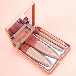 Mini Makeup Brushes Set with Mirror and Box Customized Makeup Tool Soft Fiber Macaroon Color Multi Functional 5Pcs Cosmetic Kit