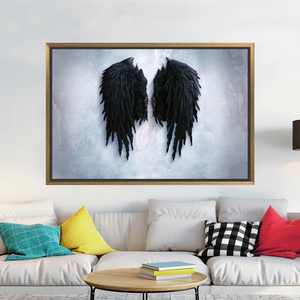 Modern Angel Canvas Artwork: Abstract <b>Black</b> Wings Print,GOLD <b>FRAMED</b> CANVAS - Product Image 3