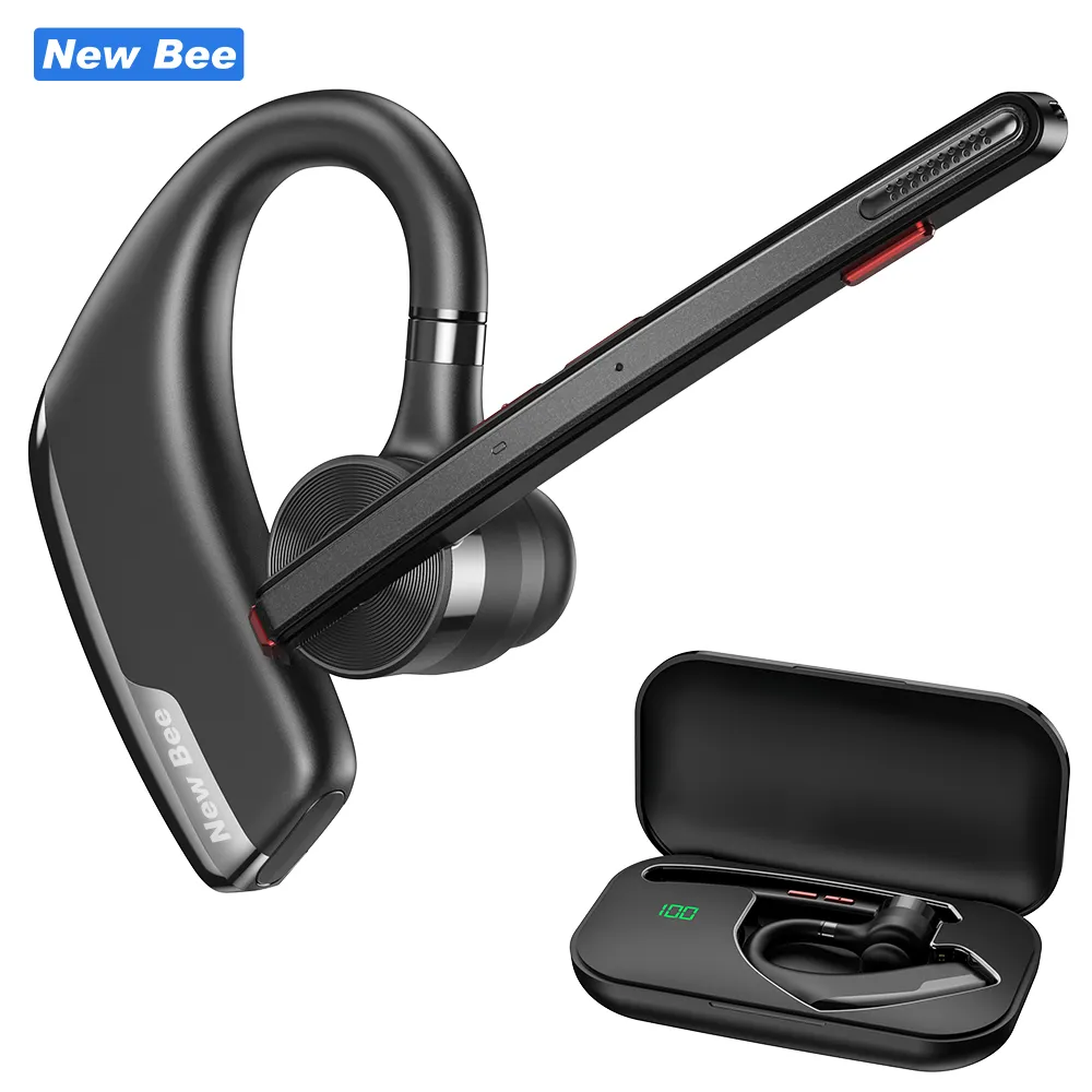 Noise Cancellation Earphones Ear-Hook Phone Earpiece 500mAh Wireless Charging Truck Driver Bluetooth Headset with Microphone