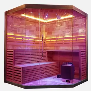 Traditional Luxury Rock Salt Wood Steam Sauna Room,Led Star Lights Sauna Equipment