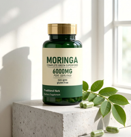 Kapsul Ekstrak Daun Moringa Oleifera Vegan Bersertifikat GMP Label Pribadi 60 Kapsul Dewasa Bebas Gluten Pengatur Energi Imunitas