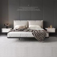 Muebles de dormitorio modernos de estilo minimalista italiano, marco de cama de madera maciza, diseño de cama flotante suave de cuero