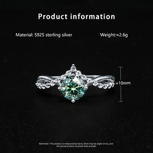 Bague en argent S925 en gros avec couronne et moissanite 1 carat VVS couleur <span class=keywords><strong>D</strong></span> pour femme, idéale pour fiançailles et mariage - Product Image 6
