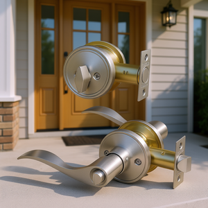 Serrure de porte à levier en nickel satiné avec pêne dormant, clés identiques, pour porte en acier - Product Image 2