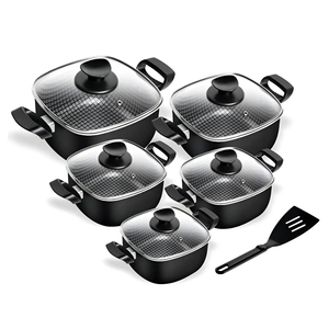 Modern <b>Ceramic</b> Marble Coated 6-Piece Pot <b>Pan</b> Glass Lids Bakelite Handles Non-Stick Aluminum Cookware Set Induction Compatible - Product Image 6