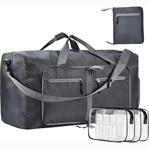 Free sample Large Capacity Portable Polyester PU Duffel <b>Bag</b> Foldable <b>Overnight</b> Tote Zipper Closure <b>Lady</b> Gym Fitness Character - Product Image 1