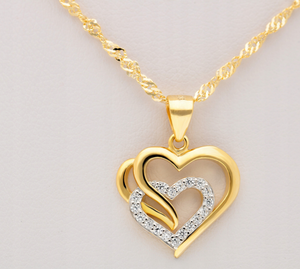 패션 여성 쥬얼리 S925 스털링 실버 골드 도금 더블 하트 러브 하트 펜던트 목걸이 - Product Image 1