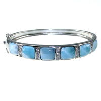 Bracelet jonc en argent sterling 925 plaqué or et rhodium avec opale de feu bleue de style grec - Bijou pour cadeau et soirée