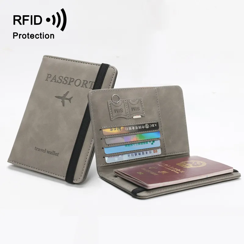2024 mejor RFID bloqueo pasaporte titular cubierta cartera PU cuero viaje documento titular, accesorios de viaje para Mujeres Hombres