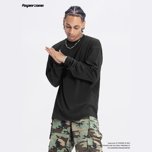 Unisex 310g peso massimo americano stile High Street alla moda di marca in puro cotone tinta unita a maniche lunghe da uomo maglia larga - Product Image 2