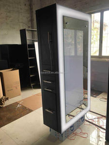 New Modern <strong>Double</strong> <strong>Sided</strong> Wooden <strong>Salon</strong> Station Styling <strong>Mirror</strong> for Barbershop with LED Light and Sockets - Product Image 2