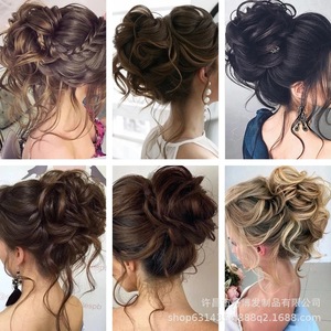 Nouveau style, vente en gros : <span class=keywords><strong>Chignon</strong></span> bouclé en fibre synthétique, extension bouclée à queue longue, <span class=keywords><strong>chignon</strong></span> désordonné élastique <span class=keywords><strong>pour</strong></span> femmes - Product Image 2