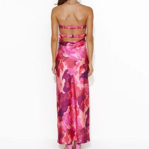Vestido Maxi Casual sin Tirantes con Estampado de Verano, Color Rosa, para Mujer - Product Image 5