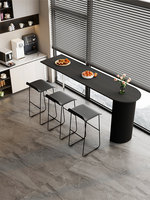 Table de bar moderne en pierre frittée avec tabourets de bar en métal à base cannelée, mobilier de bar à petit-déjeuner pour cuisine, café, logo personnalisé
