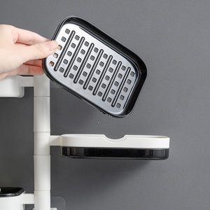 Household Items 2/3/4 Layers <b>Bathroom</b> <b>Shelf</b> Punch-free Wall-mounted Soap Box Rotatable Drain Soap Dish ABS+stainless Steel - Product Image 2