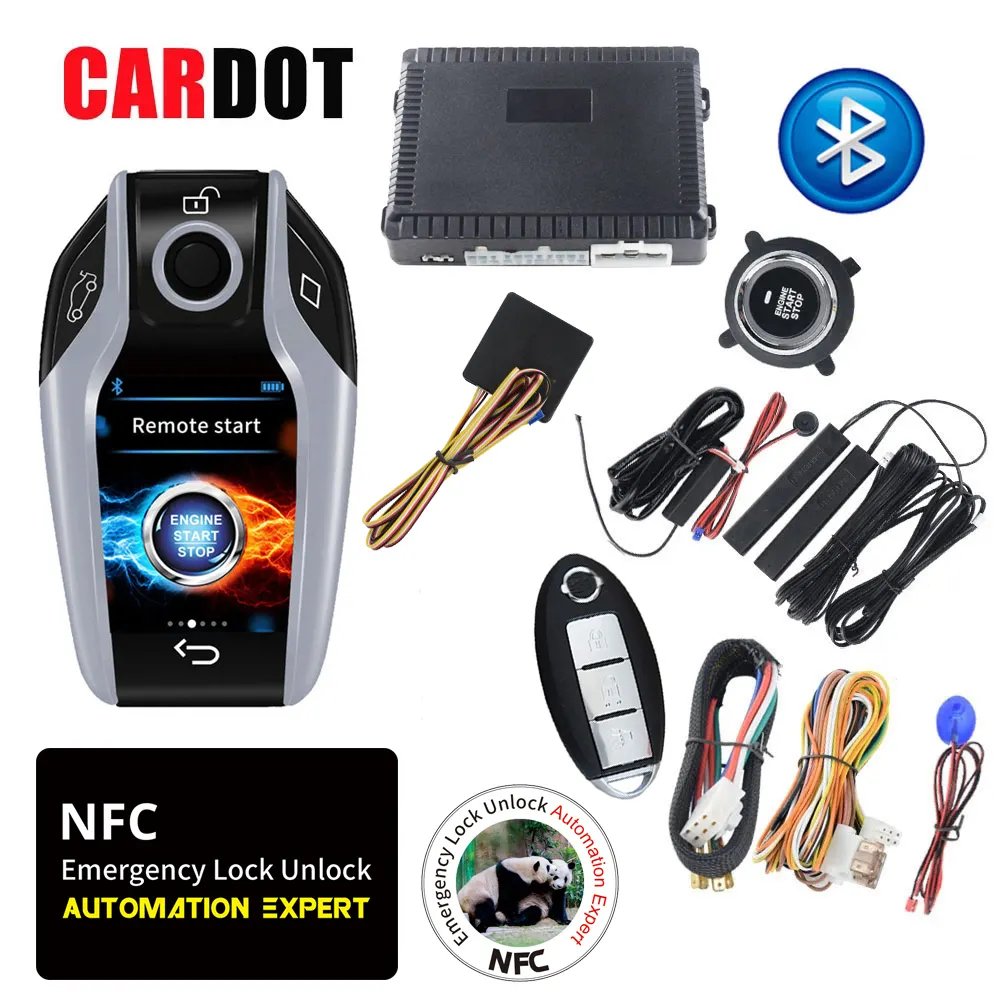 Drop Shipping Kol Cardot Nfc Auto Lcd Key 12V One Way Drukknop Start Nfc Smart Keyless Entry Systeem Auto Alarm Auto Elektronica