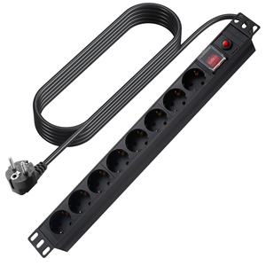 Factory2m 1U 8way EU Đơn vị phân phối điện 19inch Ổ Cắm Công Nghiệp 250V <span class=keywords><strong>PDU</strong></span> giá 16A <span class=keywords><strong>PDU</strong></span> với bảo vệ quá tải cho tủ - Product Image 1