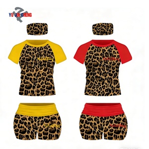 Conjunto de Ropa Deportiva de Dos Piezas con Estampado de Leopardo y Logotipo Personalizado para Verano, Camiseta con Estampado de Guepardo y Pantalones Cortos Plegables para Mujer - Product Image 2