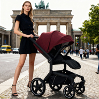 Poussette de voyage 3-en-1 légère en aluminium et tissu, pliage bidirectionnel à un bouton, capote UPF50+, poussette compacte pour bébés de 0 à 36 mois