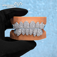 Grillz dentaire personnalisé de luxe style mosaïque en argent 925 avec incrustation de croix en moissanite VVS et opale bleue, bijoux corporels unisexe pour rappeurs hip-hop