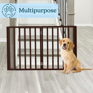 Pet Gate-Freestanding Folding Accordion Style MDF Wooden <strong>Indoor</strong> <strong>Dog</strong> Fence for Doorways Stairs &amp; <strong>House</strong> (4 Panel Brown) - Product Image 4