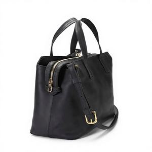 Bolso de Mano de Cuero Genuino Negro para Mujer, Bolso de Hombro Pequeño Resistente al Agua de 7 Pulgadas, Bolso Cruzado con Asa Superior y Cremallera para Trabajo y Oficina - Product Image 1