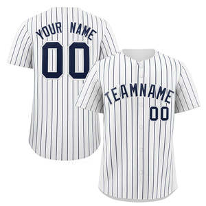 Custom White Navy Stripe Fashion Authentic Baseball Jersey - Product Image 1