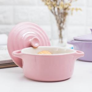 <span class=keywords><strong>Mini</strong></span>-Casserole ronde en <span class=keywords><strong>céramique</strong></span>, ustensiles de cuisine portables, Design de couleurs roses, chauffe-aliments avec poignées, vente en gros - Product Image 3