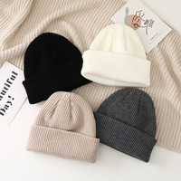 2025 hiver plaine solide Sports de plein air chapeaux pliant manchette sans bord rose bleu jaune gris acrylique tricoté bonnet chapeau pour hommes femmes