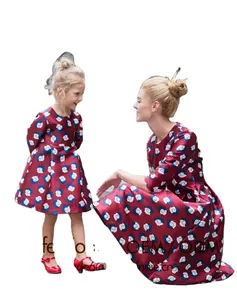 Busana Buatan Kustom OEM Gaun Katun Ibu dan Anak Perempuan Bercetak Pakaian Anak-anak