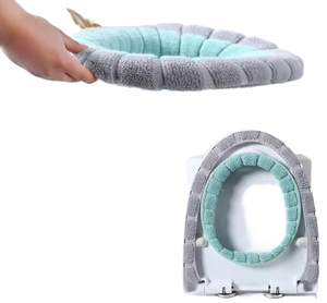 Funda de Asiento de Inodoro Tejida, Decorativa y Cálida, de Doble Color, Tamaño Universal, Elástica, Lavable y Reutilizable - Product Image 1