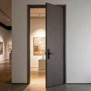 Porte en bois insonorisée et étanche <span class=keywords><strong>46</strong></span> dB pour hôtel, gris foncé, grain droit, placage PVC composite, design minimaliste, bureau, chambre - Product Image 3