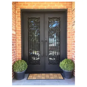 Square Top Iron Door Design Pictures Forged Iron Double Front Doors Wrought Iron Door For Home Entry