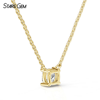 Starsgem 10K katı altın 0.5CT Asscher Cut DEF VS Lab yetiştirilen elmas kolye kolye 40 + 5 cm zincir
