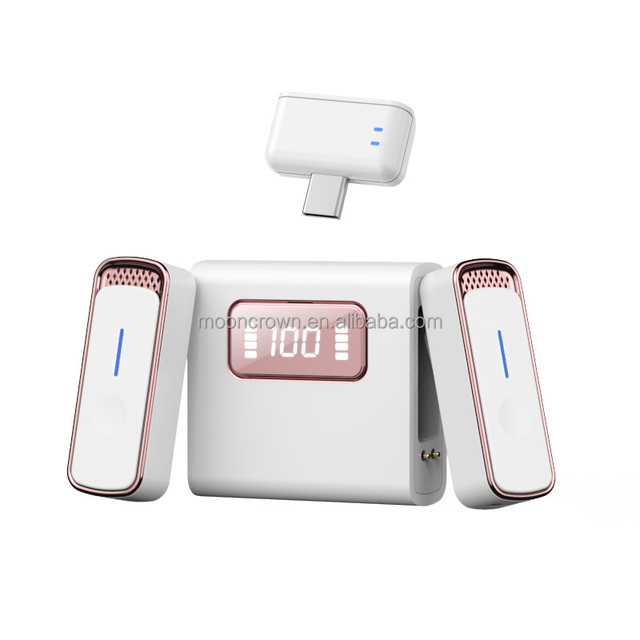 White Professional Portable Wireless Lavalier Microphone with Charging case Cordless Lapel Wireless Mic for Android iphone
