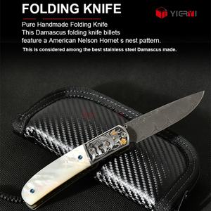 سكين جيب عالي الجودة مصنوع يدويًا سكين سورفيفال للاستعمال في الخارج EDC سكين داماسكوس فولاذي قابل للطي من شركة نيلسون هورنيت الأمريكية - Product Image 2