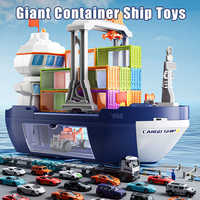 En gros Jouets de construction en alliage pour enfants, Ensemble télécommandé, Jouets de scène de grue pour garçons, Grand transporteur bleu