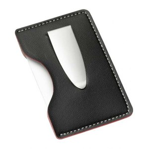 Portafoglio sottile in pelle nera con fermasoldi e cuciture rosse per uomo - Product Image 2