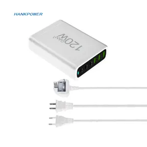 Pengisi daya USB Tipe C PD 120W GaN, pengisi daya cepat QC3.0 Desktop untuk iPhone Xiaomi pengisi daya multifungsi