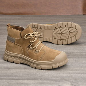 Martin Boot Ankle Height <b>Round</b> <b>Toe</b> Flat <b>Heel</b> Cushioned Lace Up Solid Color Work Boot Men Women Fashion Style - Product Image 3
