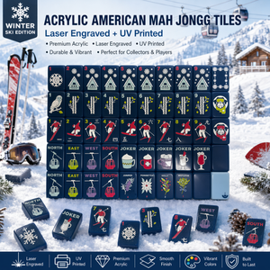 Set di Mahjong Americano di Lusso in Acrilico a Doppio Strato Blu Chiaro da 1,42 Pollici, Ecologico, Pieghevole, Portatile, Tema Stazione Sciistica, Incisione Laser - Product Image 6