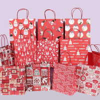 Sac en papier kraft à motif imprimé personnalisé, emballage cadeau brun rouge, sac en papier écologique joyeux noël, Offre Spéciale